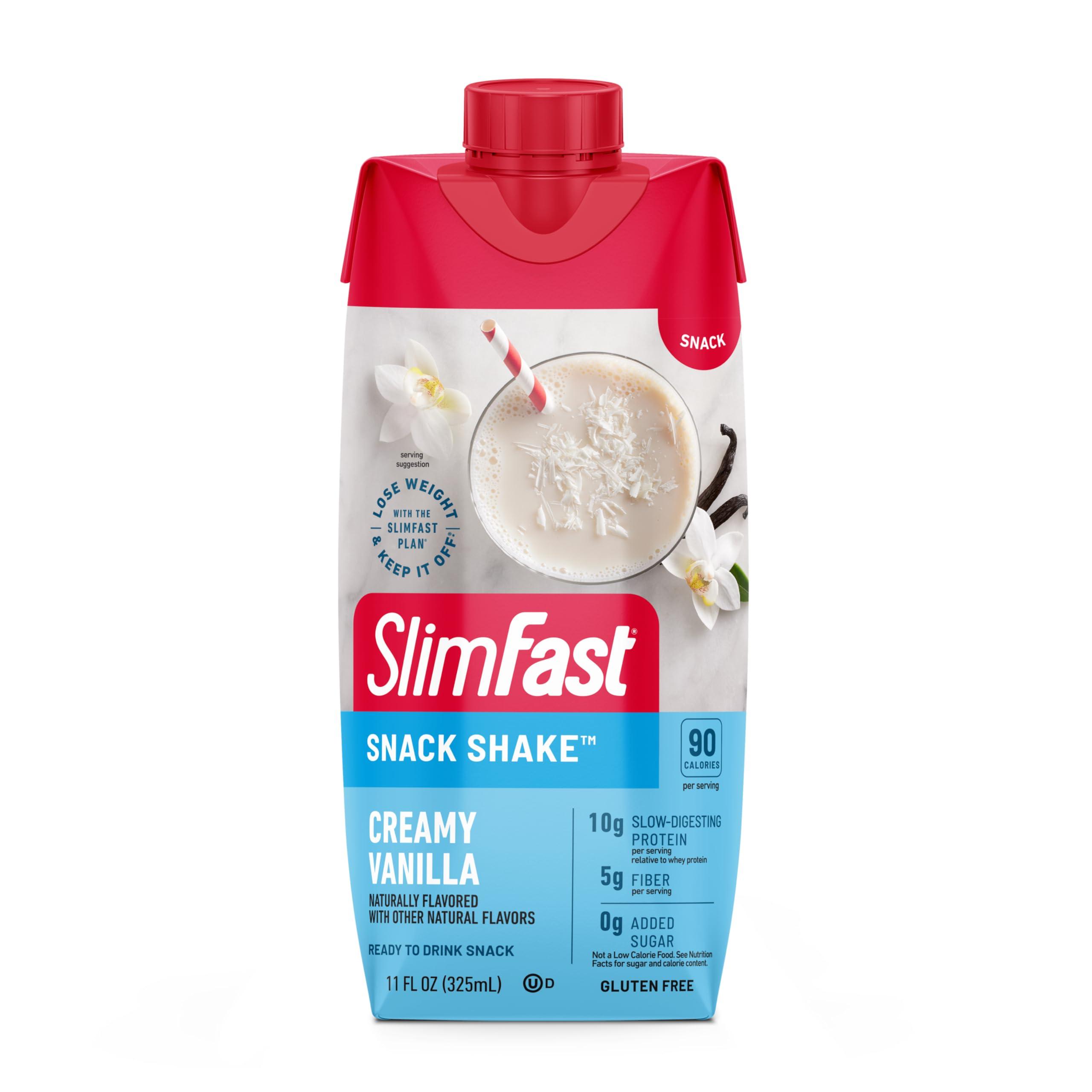 SlimFast SlimFast Snack Shake, 90 Calorie Fiber Shake, Ready to Drink, Protein Drink, Creamy Vanilla, 12 Count