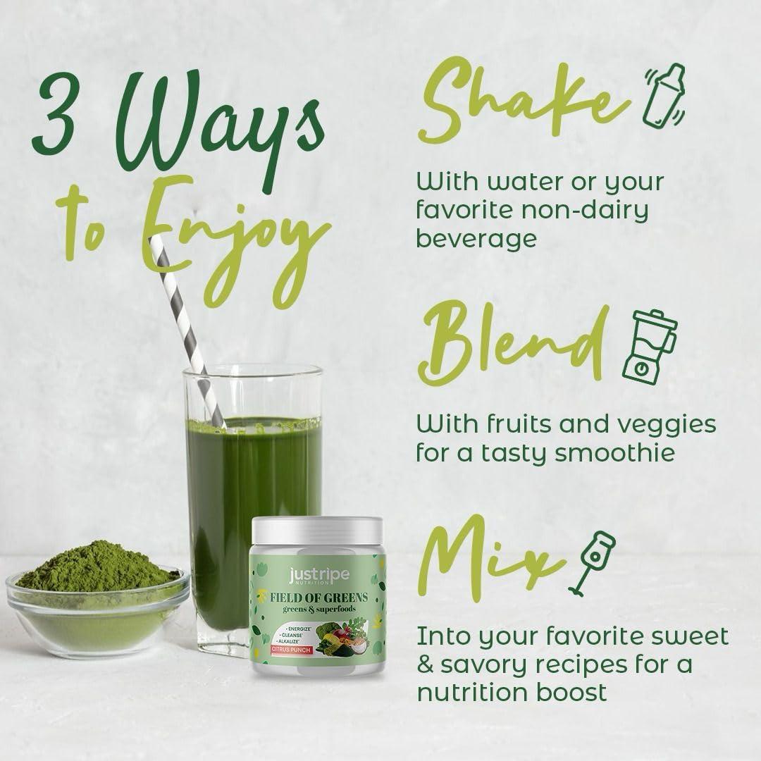 Just Ripe Nutrition Field of Greens Superfood Powder with Organic Spirulina, Chlorella, Beet Root Powder - Bacillus Coagulans Probiotic, A Plant-Based Mix Supporting Gut Health, Immunity, Bloom into Health, 28 scoops (4)