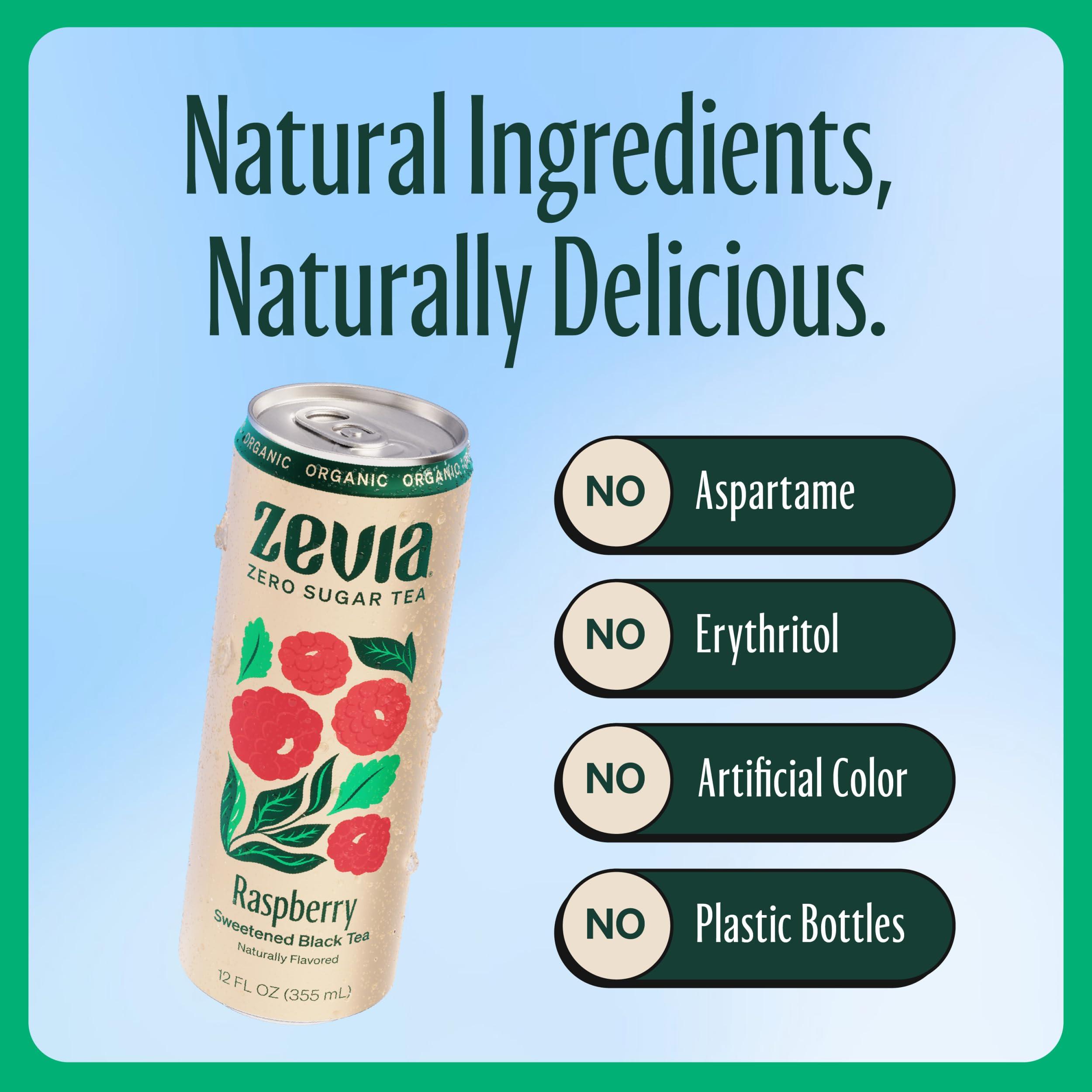 Zevia Zevia Zero Sugar Tea, Black Tea with Raspberry, 12 oz Cans (12-Pack) Naturally Sweetened, Non-GMO Project Verified, Gluten-Free, Vegan