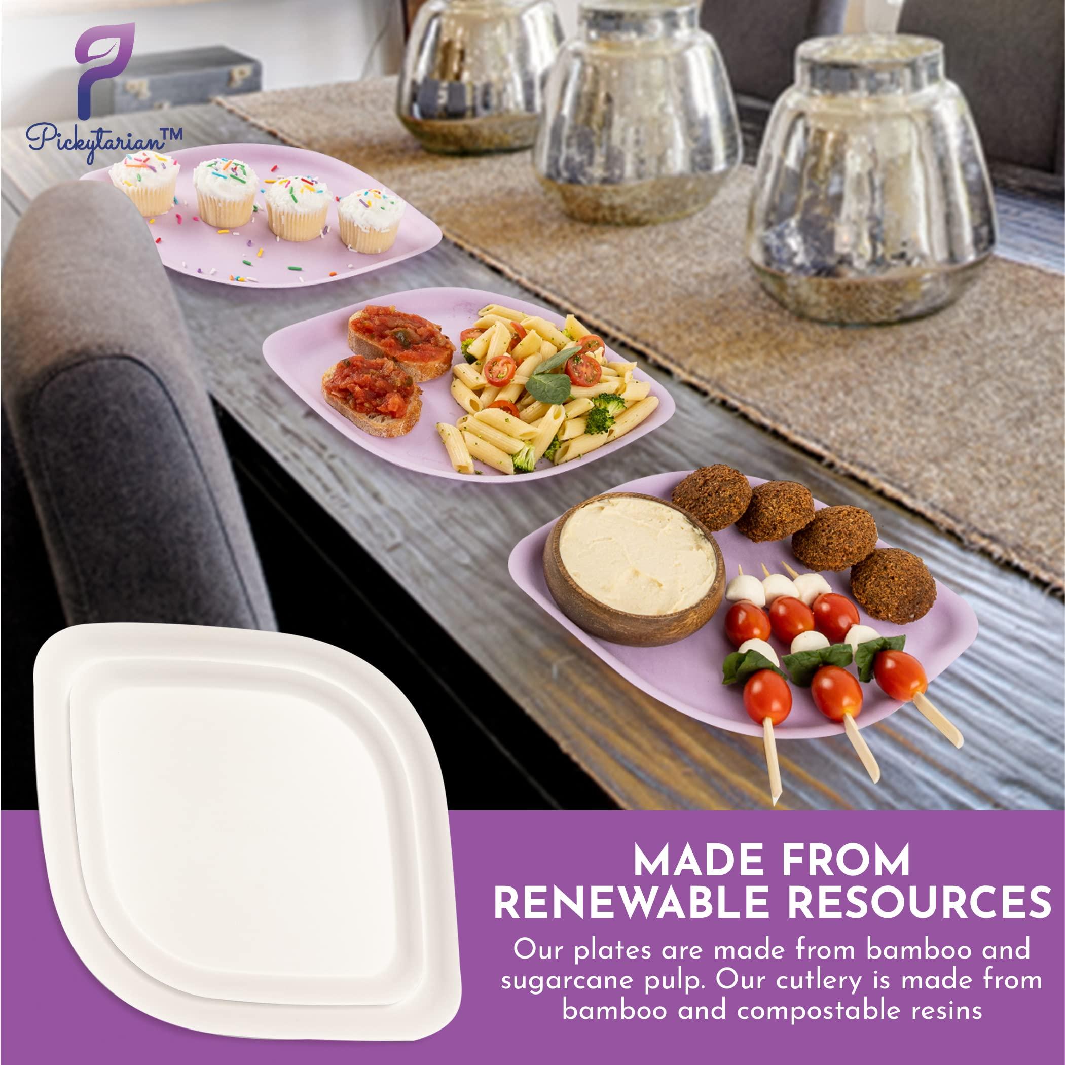 Pickytarian Pickytarian Fancy Purple Disposable Dinner Plates 10 inch 50pc - Premium Bamboo Large Plates for Wedding Party Events Birthday Holiday Meal Main Course - Compostable Better than Paper Plastic- Sturdy