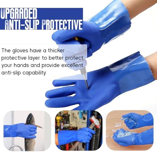 Generic 2 Pairs Rubber Gloves with Cotton lining, Non-Slip Household Cleaning Gloves, Reusable dishwashing gloves, winter work gloves (2 Pairs Blue upgrade gloves)
