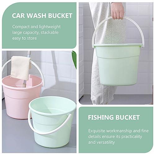 Amosfun Amosfun Plastic Buckets Plastic Bucket with Handle Round Water Bucket Bath Bucket Water Container for Camping Travel Beach Summer Party Accessory Green Cleaning Bucket