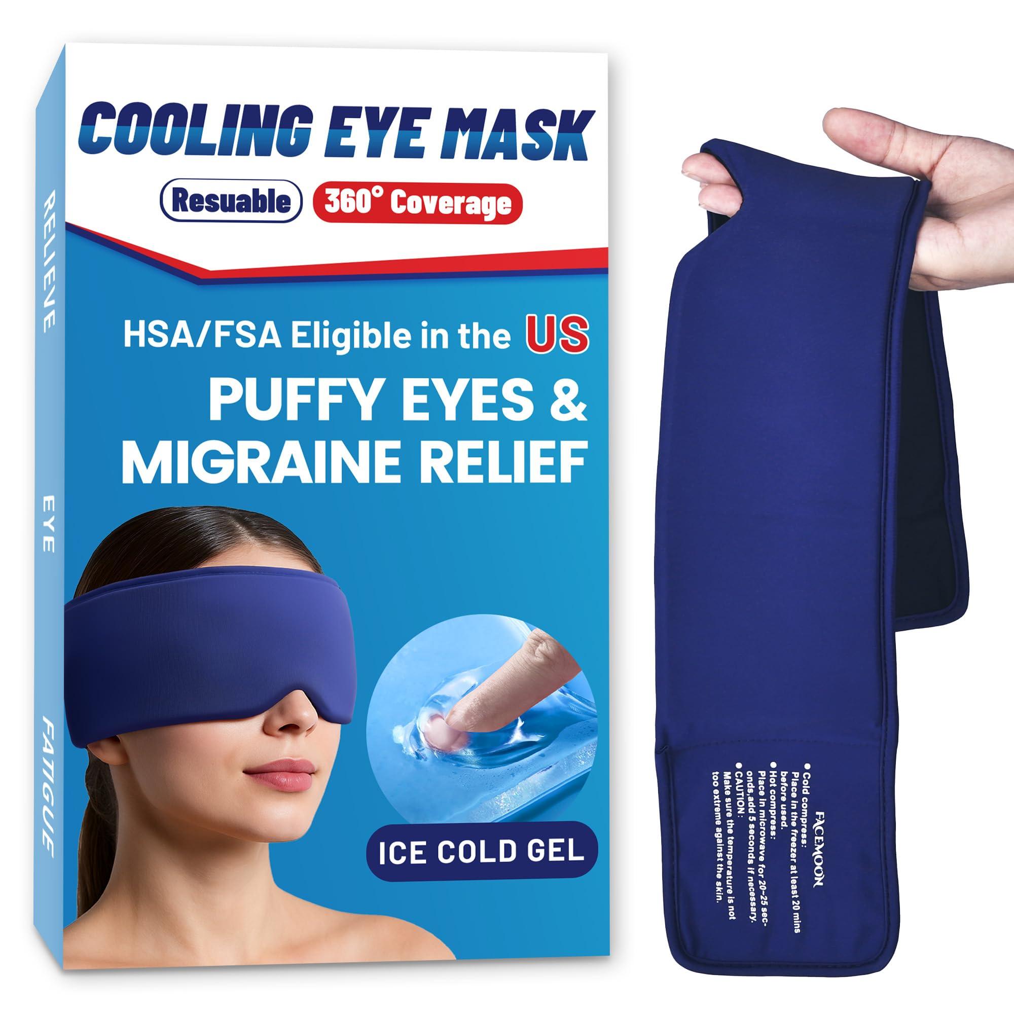 FACEMOON Migraine Relief Cooling Eye Mask- Cold Compress, Ice Cold Sleep Mask for Puffy Eyes, Dark Circles, Migraine & Headache Relief, Soft Thick Gel for Long Lasting Comfort FSA HSA Eligible-Blue