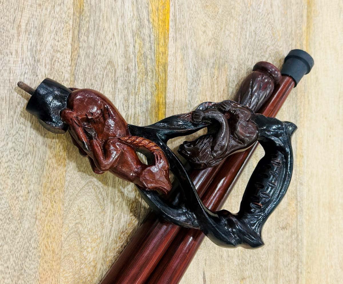 Nautical Replica Hub Antelopes and Beer Head Wooden Walking Cane for Men and Women, Handmade, Support up to 500 lbs Canes for Seniors,Ergonomic, Natural Solid Wood High-end Derby Cane Suitable for Gift Giving (36 INCH)