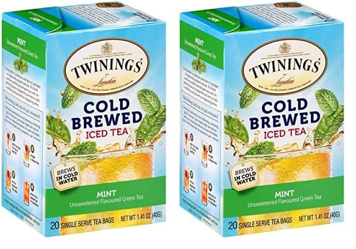 Twinings Twinings Tea Mint Green Cold Brew Tea, Refreshing Tea, Sugar Free, All Natural Green Tea with Mint, Fresh Flavors, Herbal Tea Brews in Cold Water, 20 Tea Bags (Pack of 2)