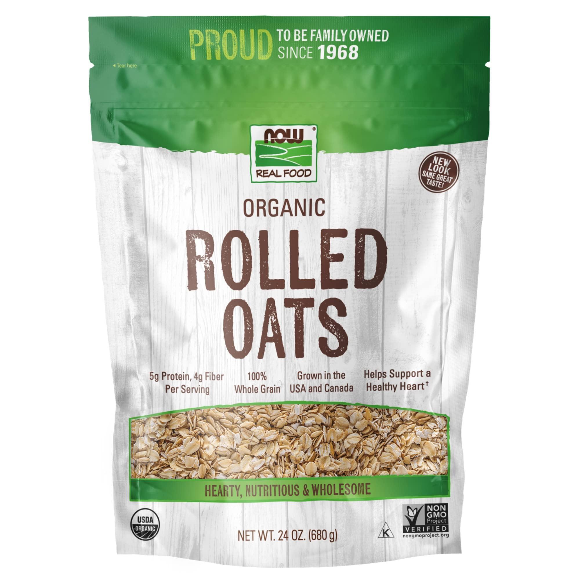 NOW NOW Foods, Organic Rolled Oats, Source of Fiber, Protein and Iron, 100% Whole Grain, Product of the USA, 24-Ounce (Packaging May Vary)