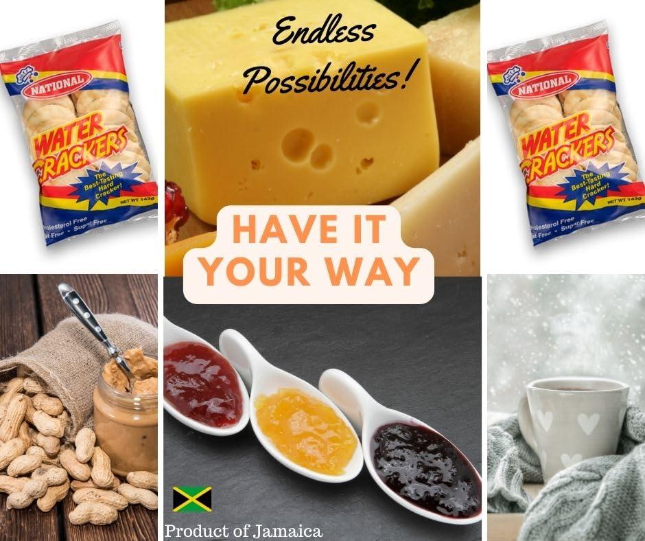Generic National Jamaican Water Crackers | 10 Packs (143g) & | Cholesteral Free | Sugar Free | Fat Free | Crunchy Hard Crackers