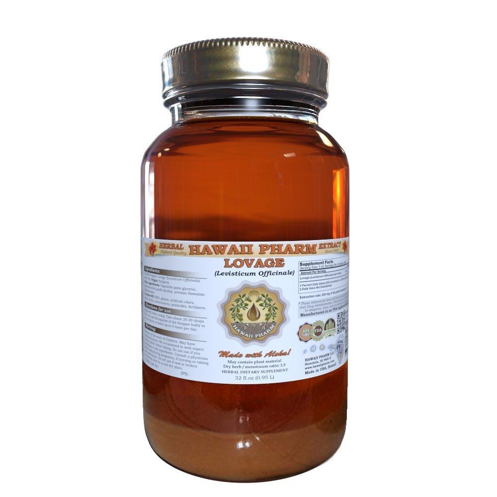 Hawaii Pharm Lovage Liquid Extract, Organic Lovage (Levisticum officinale) Tincture Supplement 32 oz Unfiltered