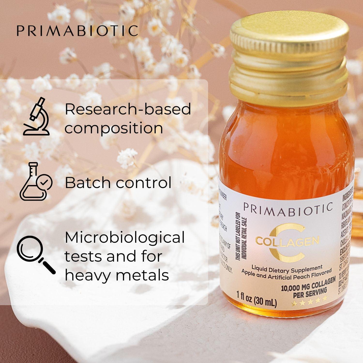 Primabiotic PRIMABIOTIC Liquid Collagen - High Collagen Content [10,000 Mg] Per Serving - Hydrolyzed Collagen and 12 Vitamins - Gluten Free- 900 Ml - Pack of 30 Bottles x 30 Ml