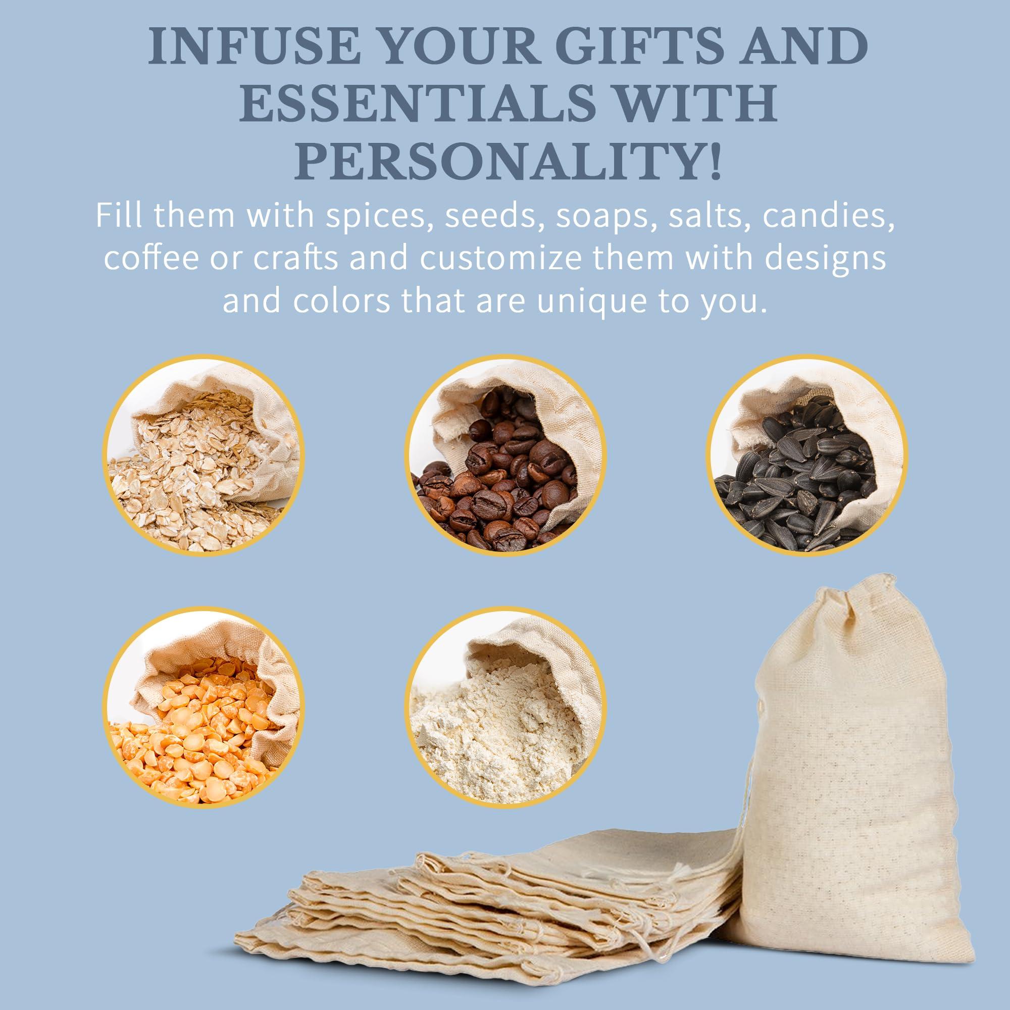 Celestial Gifts Celestial Gifts Muslin Bags - Drawstring Bags Small 500pcs - 3x5, Reusable Tea Bags, Jewelry Gift, Spice and Cotton Gift Sachet Bags - 100% Cotton - Made in USA - (Natural Hem & Drawstring)