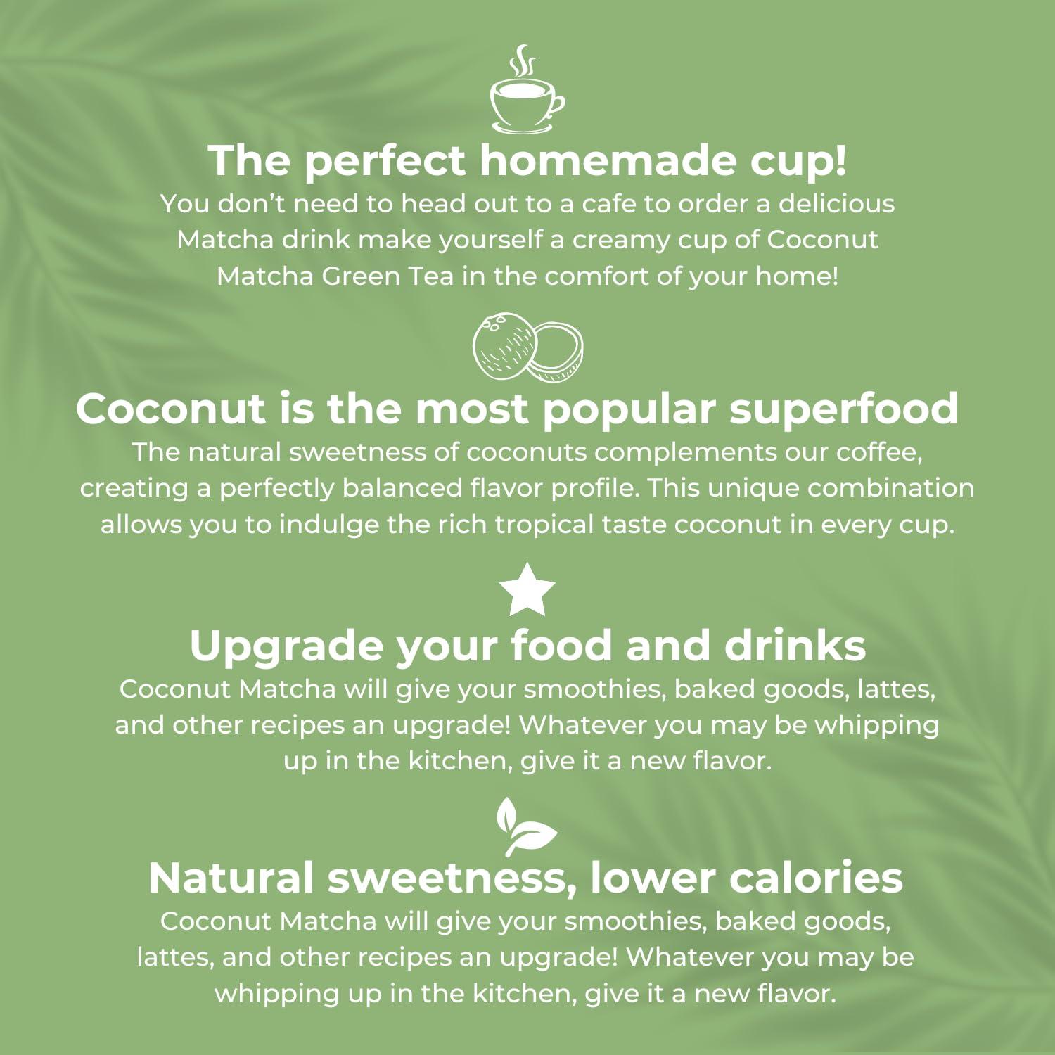 CAcafe CAcafe Coconut Matcha - Instant Japanese Health Drink - Creamy & Sweet - Hot or Iced Green Tea Latte Mix - New Look, Reduced Sugar - Non-GMO - No Artificial Flavors or Colors | 6-Pack