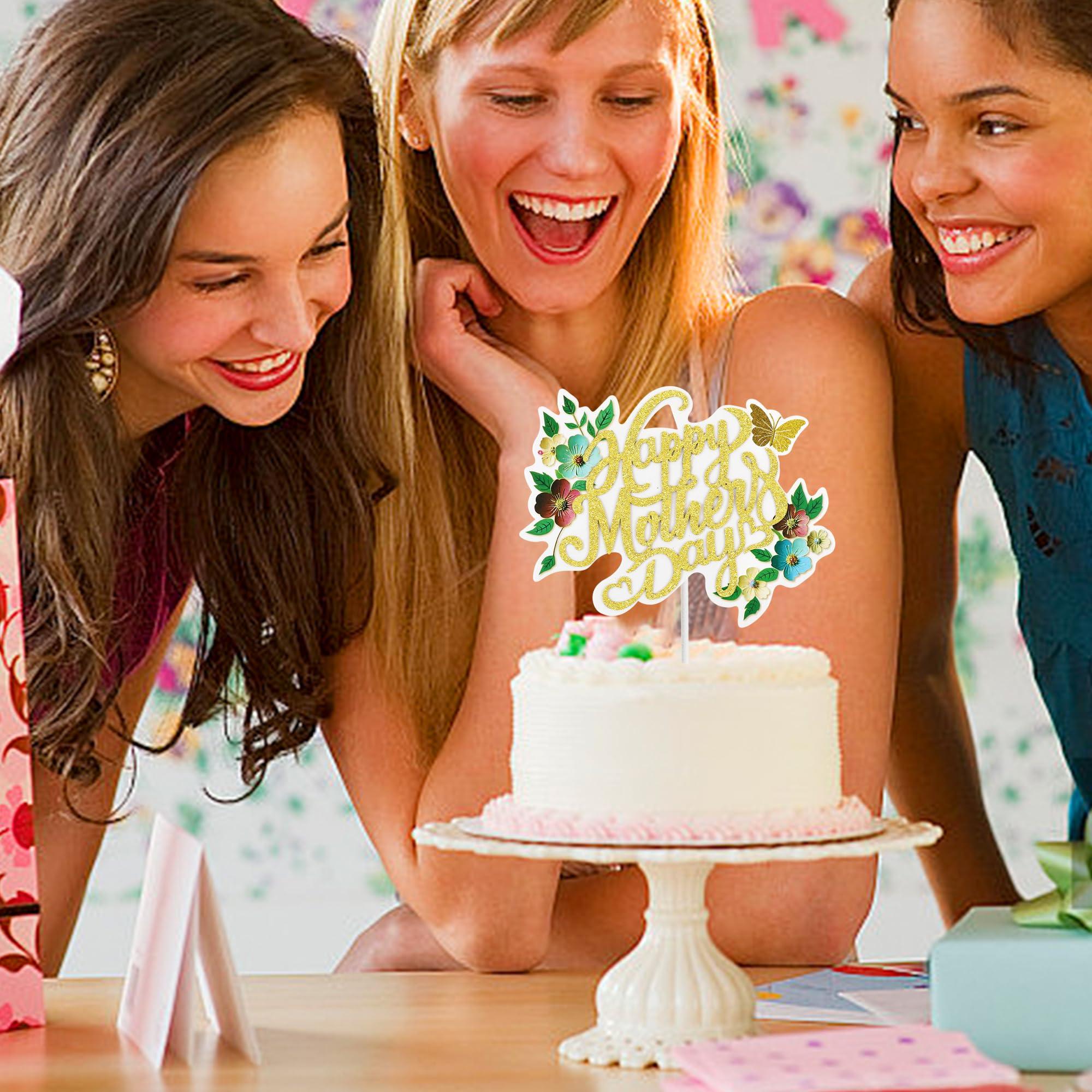 Giga Gud Happy Mother\'s Day Cake Topper Mom Letter Cake topper Gold Glitter Cake topper Decorative Party Cake Decoration for Mother\'s Day(Rose Gold-Gold-mom) (red gold)