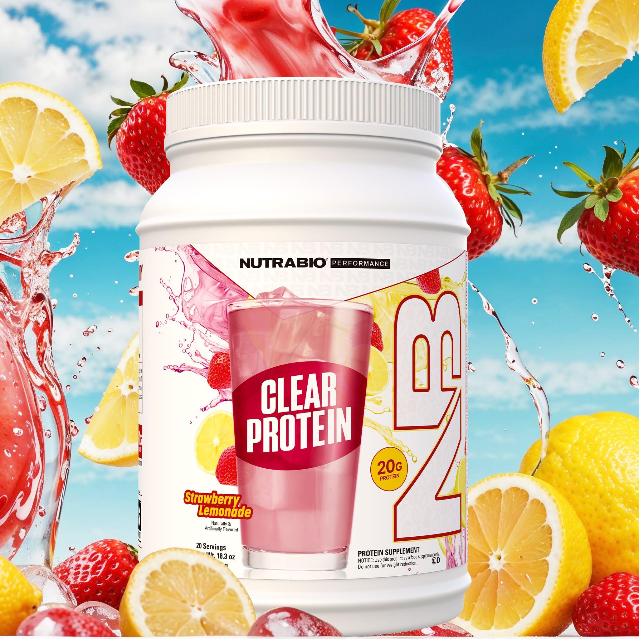 NutraBio NutraBio Clear Whey Isolate Protein Powder, Delicious & Refreshing Fruit Flavors, Protein Juice, No Milky Taste, No Foam, Zero Sugar, Strawberry Lemonade, 20 Servings