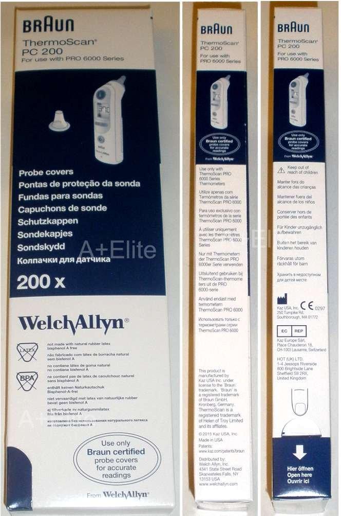 A+Elite Medical Welch Allyn Braun Thermoscan PRO 6000 Ear Thermometer Probe Covers 800/BX