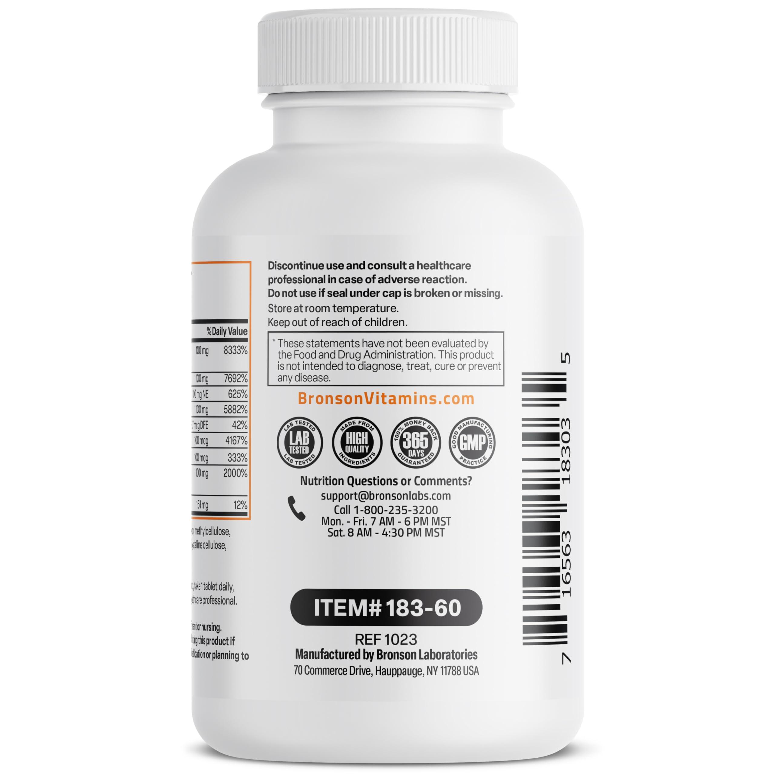 Bronson Bronson Vitamin B 100 Complex High Potency Sustained Release (Vitamin B1, B2, B3, B6, B9 - Folic Acid, B12), 60 Tablets