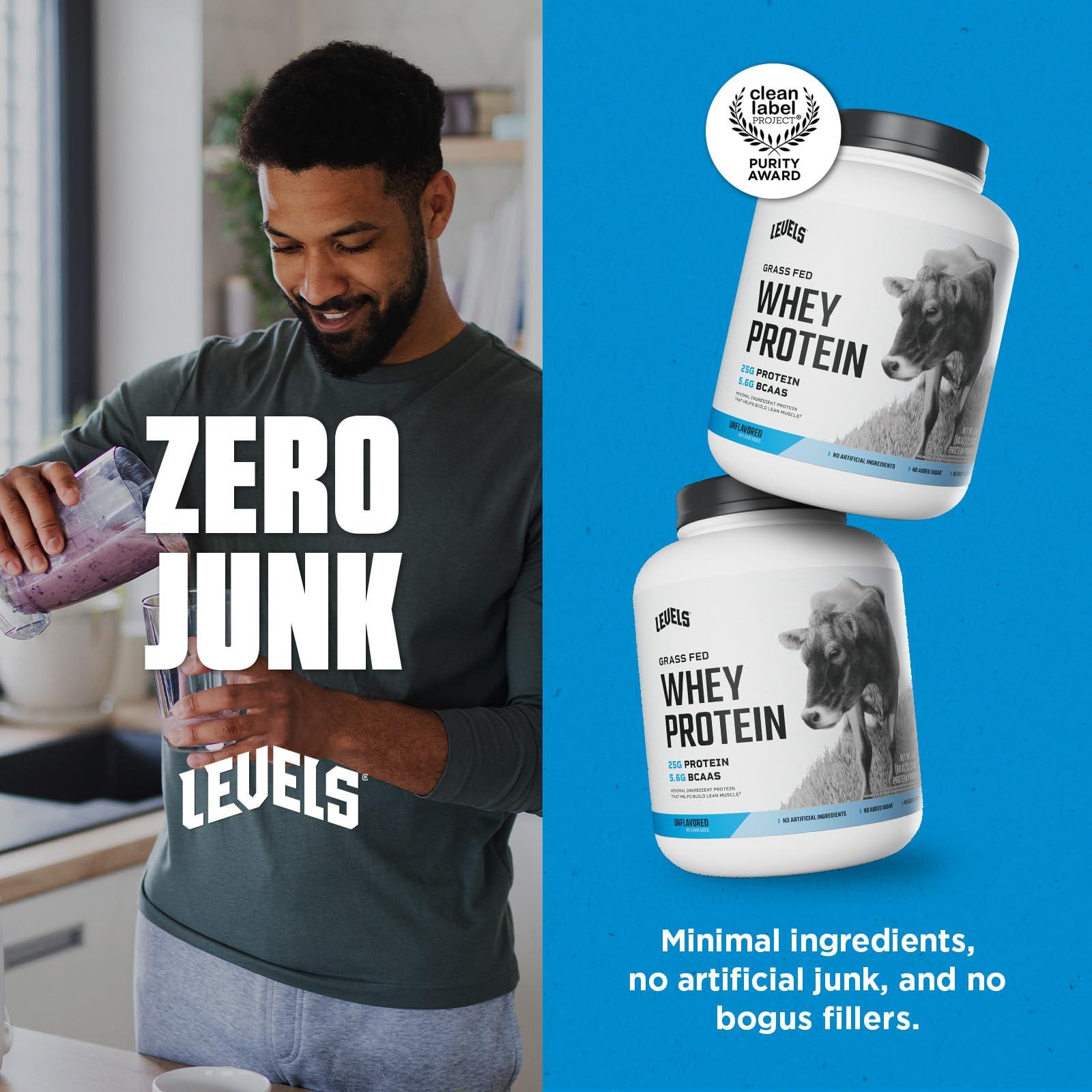 Levels Nutrition Levels Grass Fed Whey Protein, No Artificials, 25G of Protein, Unflavored, 5LB