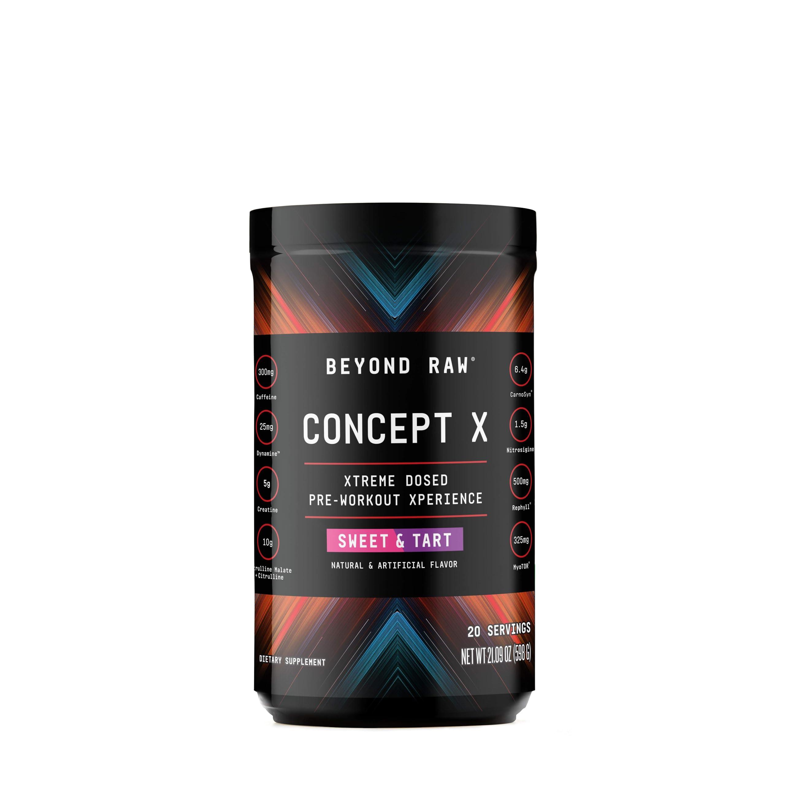 BEYOND RAW BEYOND RAW Concept X | Clinically Dosed Pre-Workout Powder | Contains Caffeine, L-Citrulline, Creatine, and Beta-Alanine | Sweet & Tart | 20 Servings