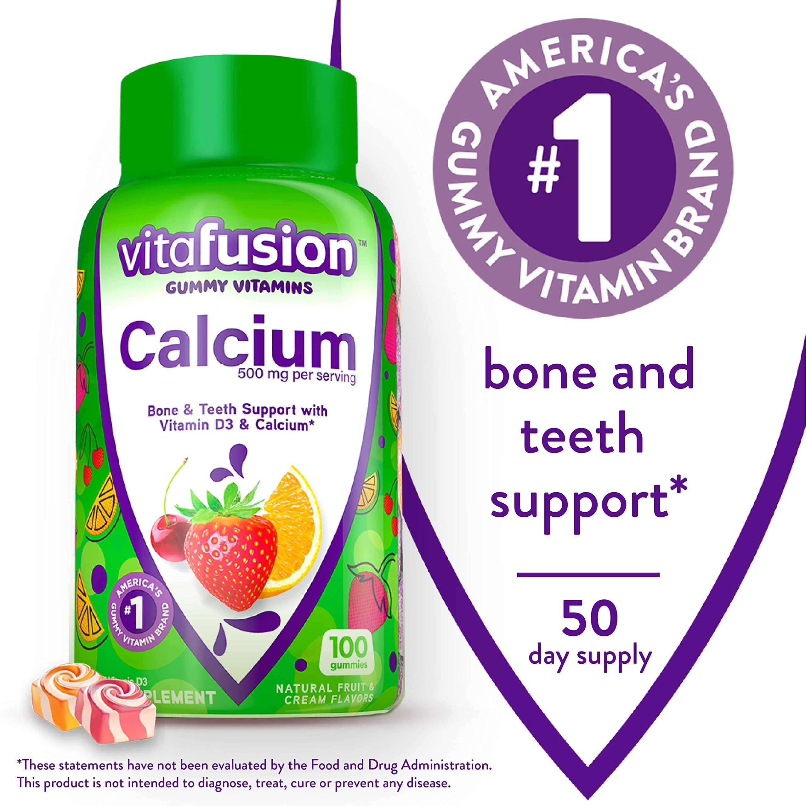 Vitafusion Vitafusion Extra Strength Vitamin D3 Gummy & Chewable Calcium Gummy Vitamins for Bone and Teeth Support, Fruit and Cream Flavored, Americas Number 1 Gummy Vitamin Brand, 50 Day Supply, 100 Count