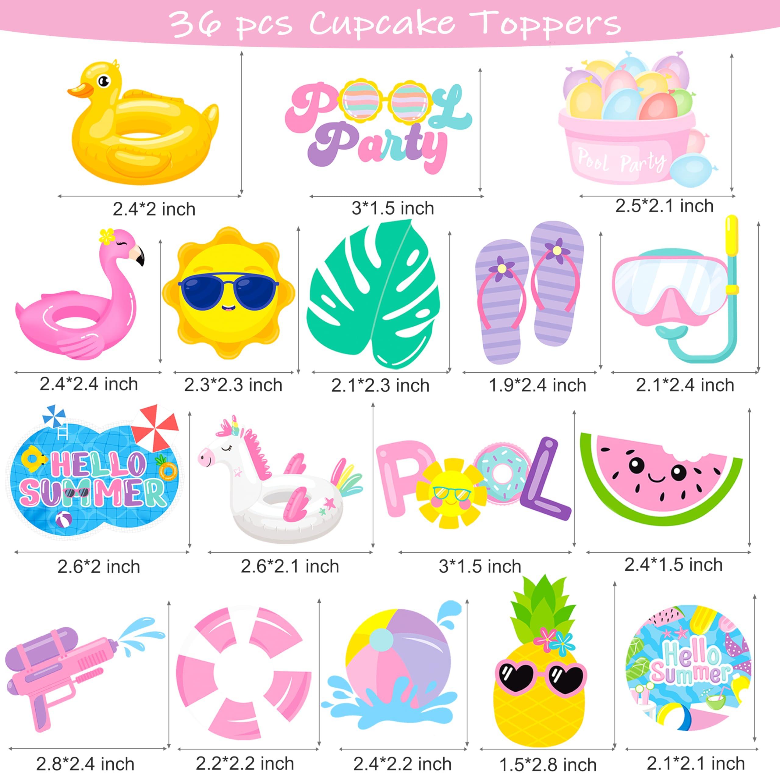 C L cooper life 36Pcs Summer Pool Cupcake Toppers Pool Party Decorations Swimming Pool Cupcake Toppers Water Pool Themed Birthday Cake Picks for Swimming Baby Shower Party Supplies