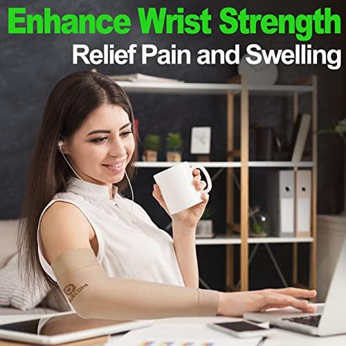 NURCOM NURCOM Medical Compression Arm Sleeve for Men Women, 2 Pack, No Silicone, Soft-In 20-30mmHg for Lymphedema, Lipedema, Pain Relief, Edema, Swelling, Post Surgery Recovery, Beige M