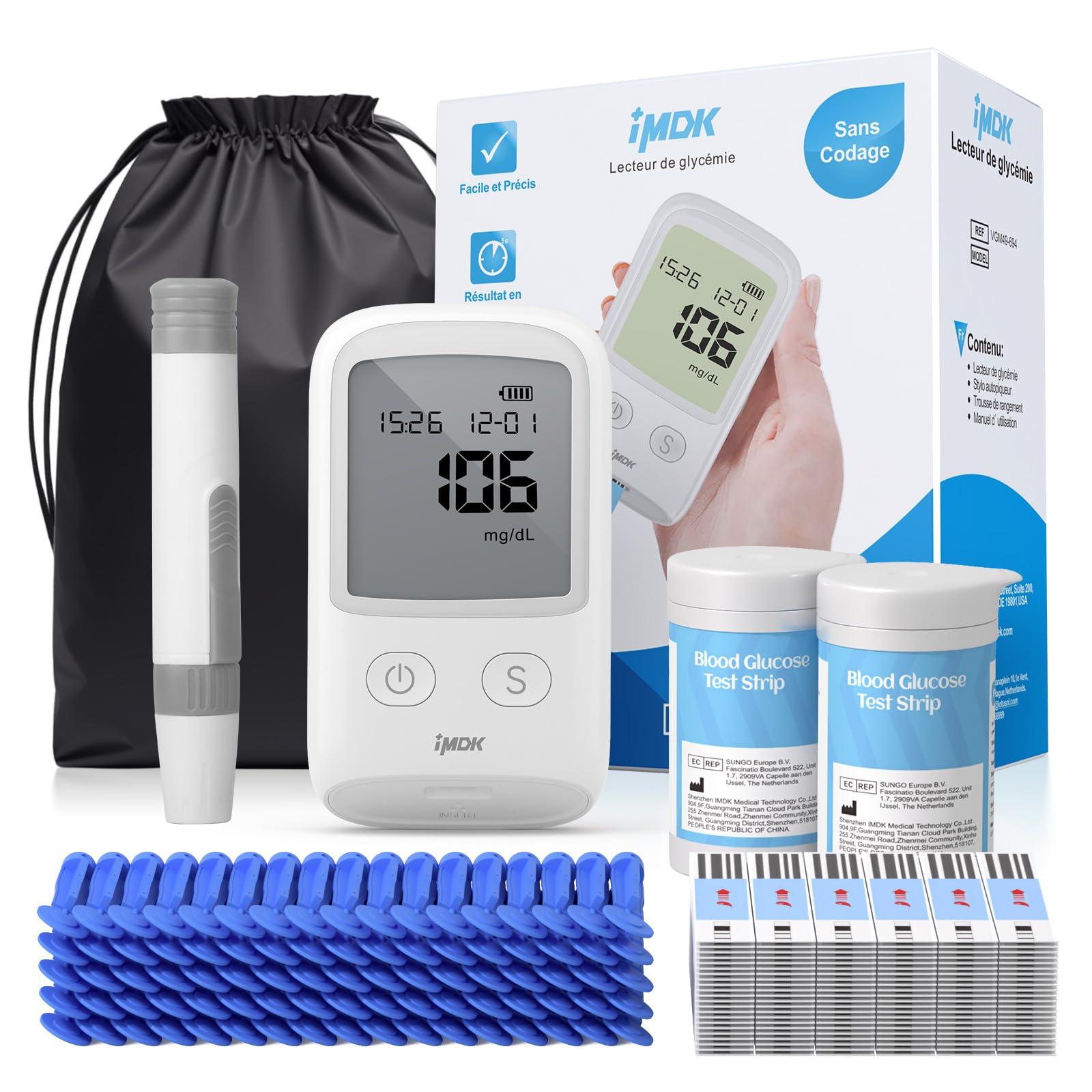 FoviFlxy IMDK Blood Glucose Monitor Kit, Blood Sugar Test Kit with 100 Glucometer Strips, 100 Lancets and 1 Lancing Devices, No Coding Required & FSA/HSA Eligible