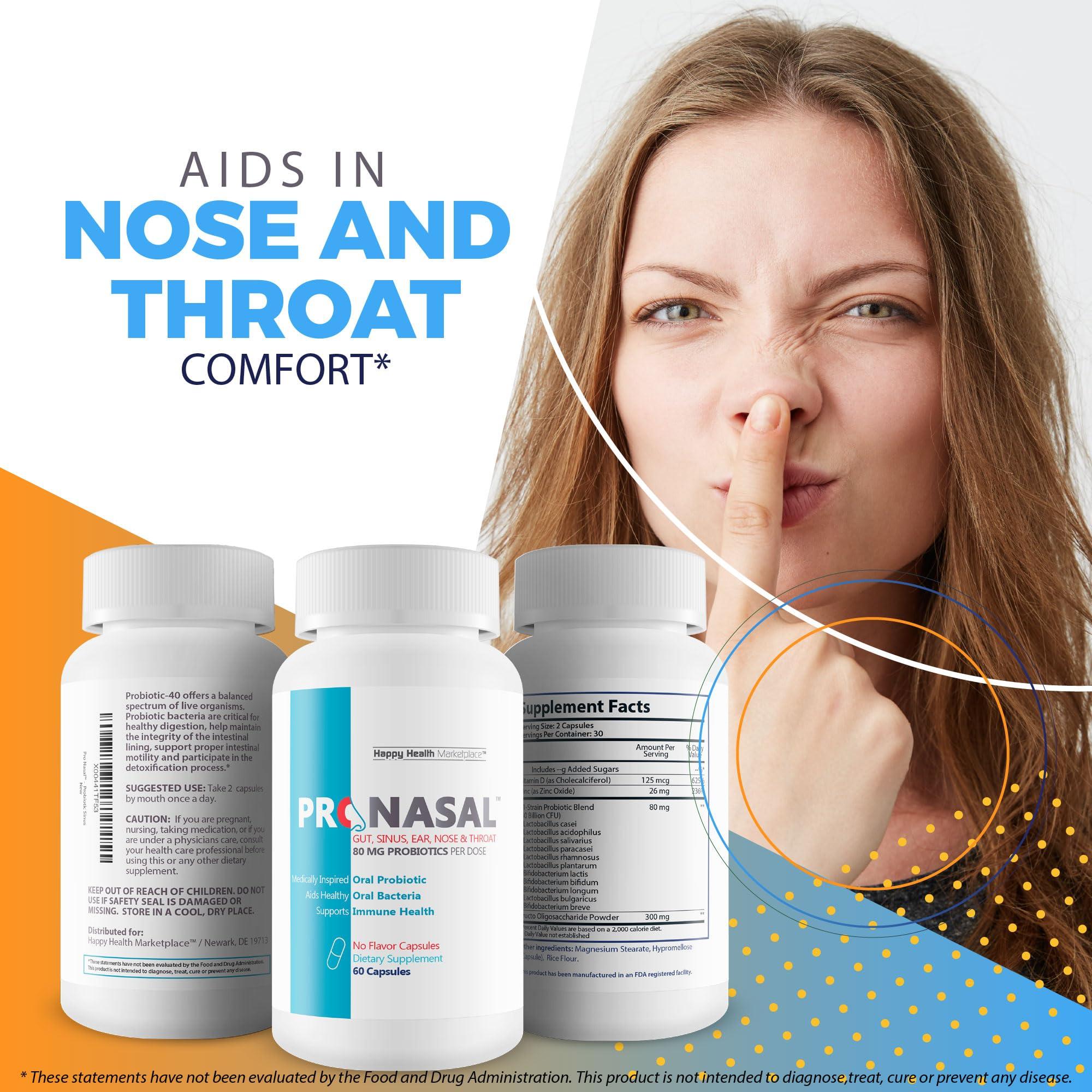 Happy Health Marketplace Pro Nasal - Our Best Sinus Support Supplement - Ear Nose Throat Probiotics - Sinus Probiotic for Natural Sinus Support - Oral Probiotics for Mouth Bad Breath - Dry Mouth Probiotic - Probiotic Sinus