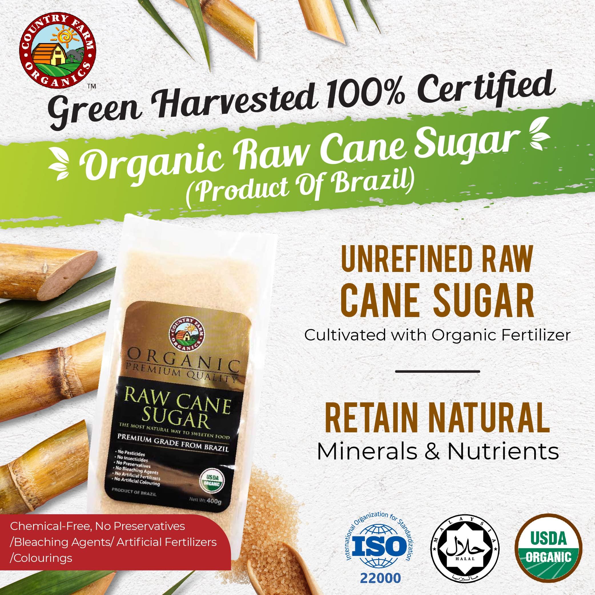 country farm country farm USDA Organic Unrefined Raw Cane Sugar [400g x 9 Packs] Premium Grade, Natural Sweetener, For Drinks, Cooking, Baking, Import from Brazil
