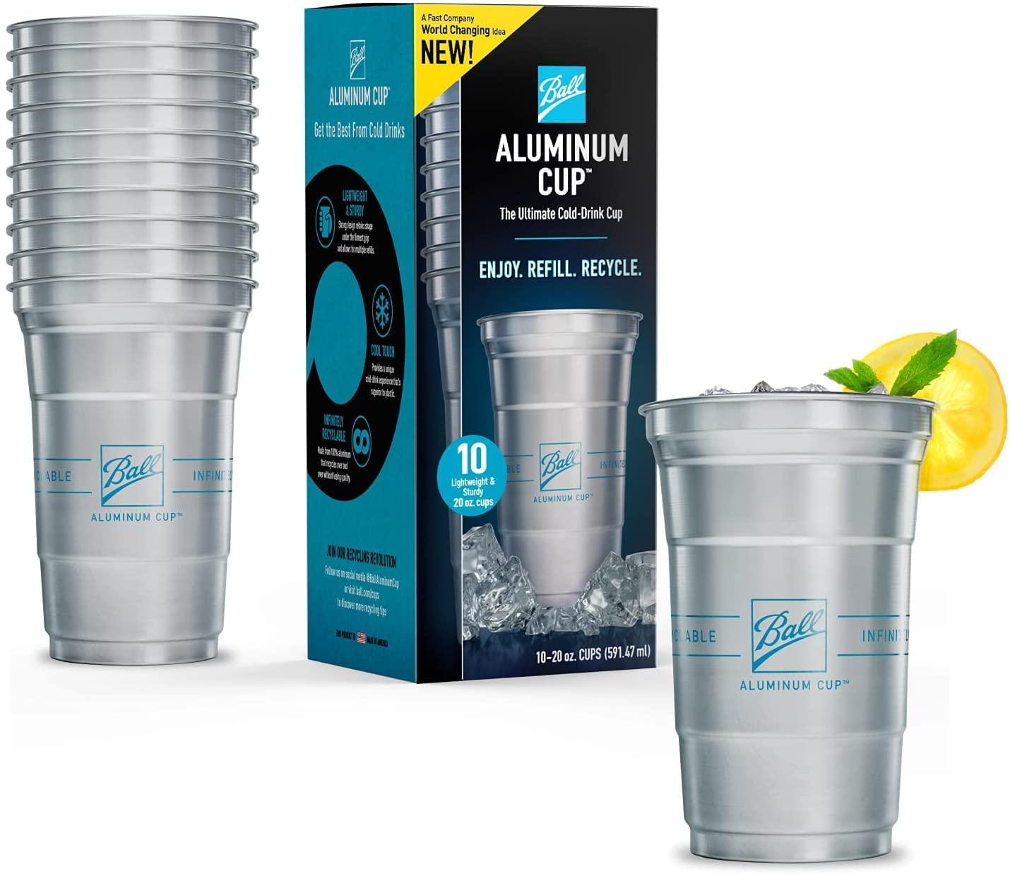 Ball Ball Aluminum Cup Recyclable Party Cups, 20 oz. Cup, 10 Cups Per Pack