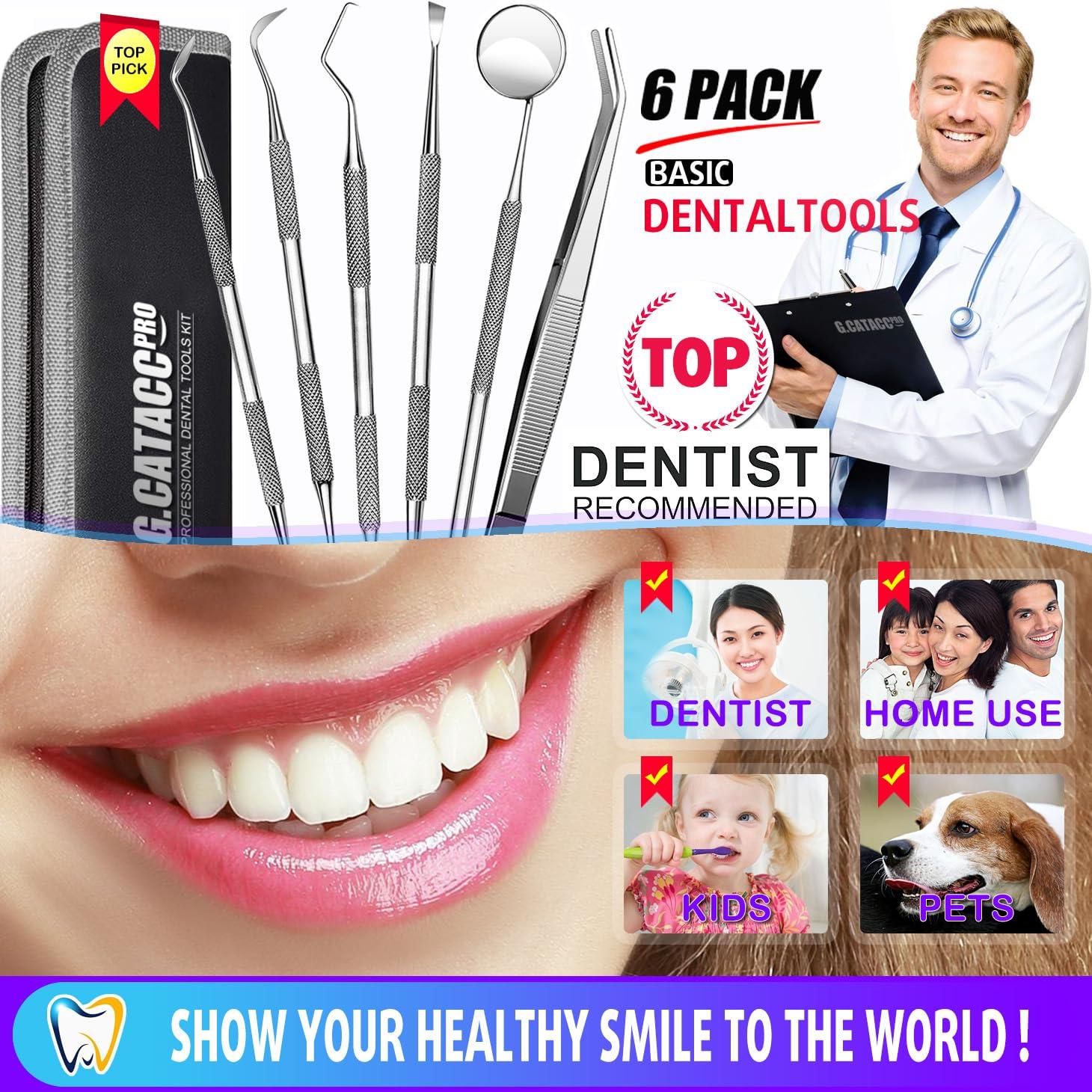 G.CATACC G.CATACC Dental Tools, Dental Pick Teeth Cleaning Tools Hygiene Kit, Plaque Remover for Teeth, Professional Stainless Steel Tooth Scraper Plaque Tartar Cleaner - with Case