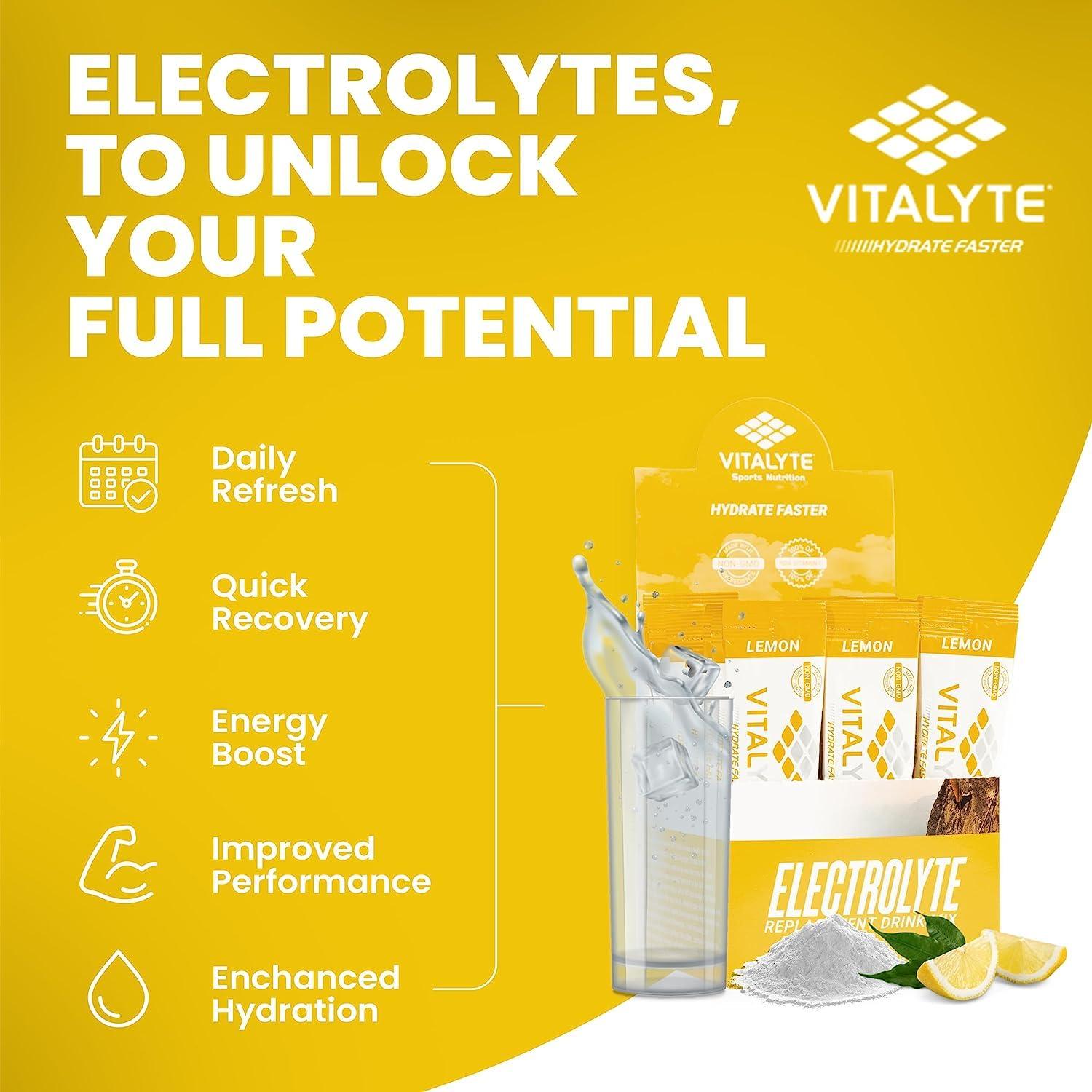 Vitalyte Vitalyte Electrolyte Powder Drink Mix, Isotonic Electrolyte Hydration Mix, Bulk Case Stick Pack (12 Pack, Lemon)