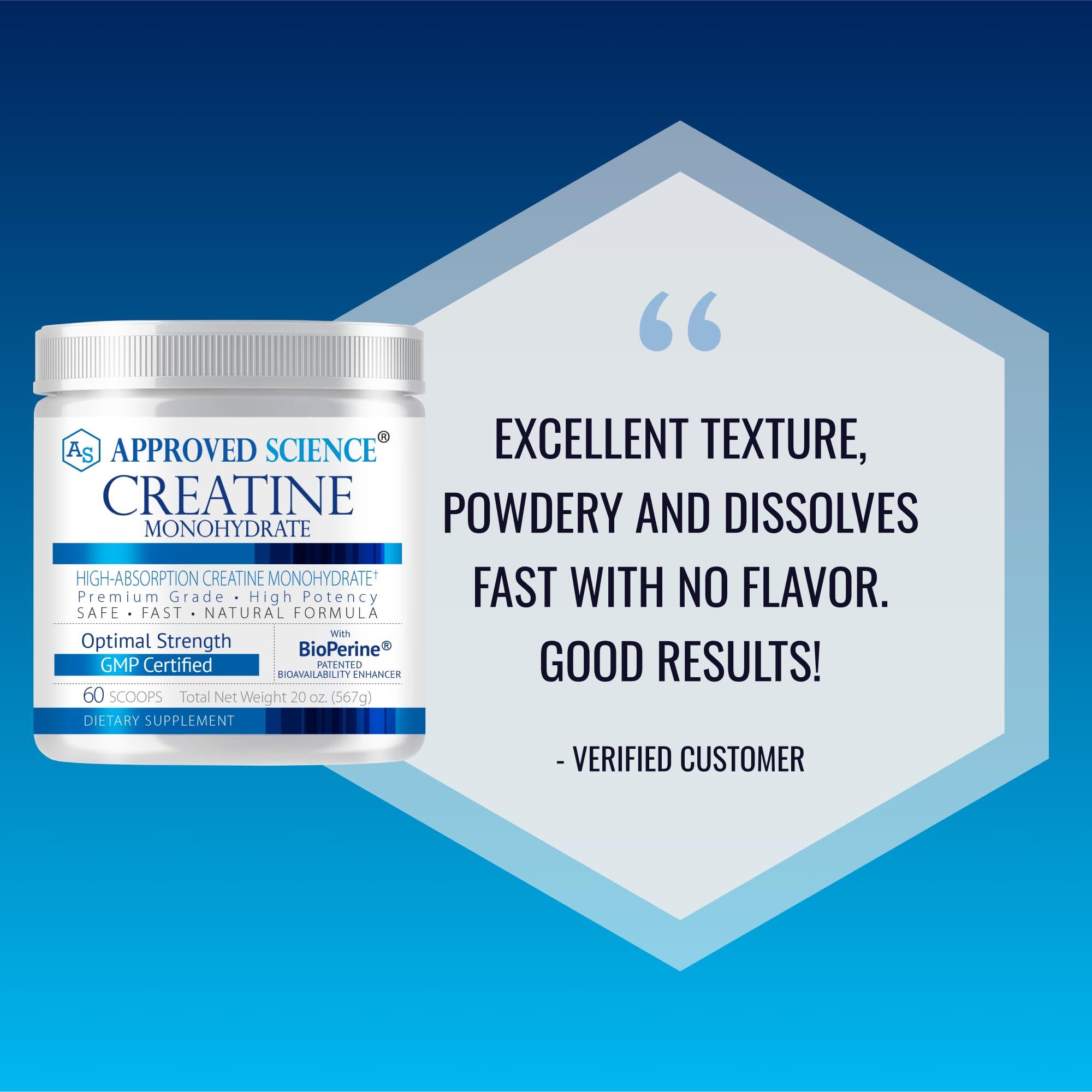 Approved Science Approved Science Creatine Monohydrate Powder with BioPerine - Workout Support - 60 Servings - 5000mg Per Serving - Unflavored - Pack of 2 - Non-GMO, Vegan