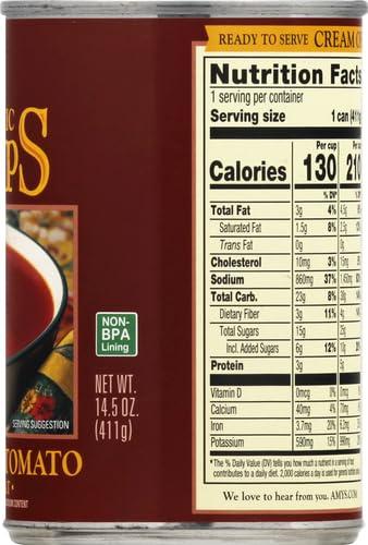 Amy\'s Amys Soup, Cream of Tomato Soup, Gluten Free and Low Fat, Made With Sun-Ripened Tomatoes, Canned Soup, 14.5 Oz