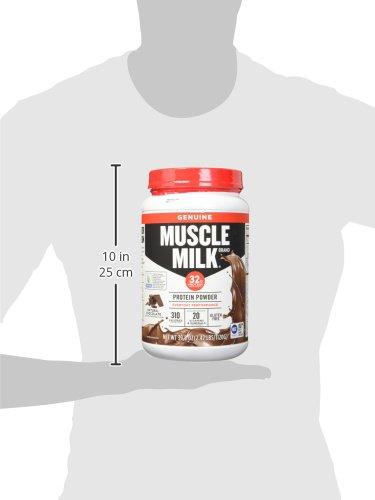 Muscle Milk Muscle Milk Genuine Protein Powder, Natural Chocolate, 2.47 Pound, 16 Servings, 32g Protein, 2g Sugar, Calcium, Vitamins A, C & D, NSF Certified for Sport, Energizing Snack, Packaging May Vary