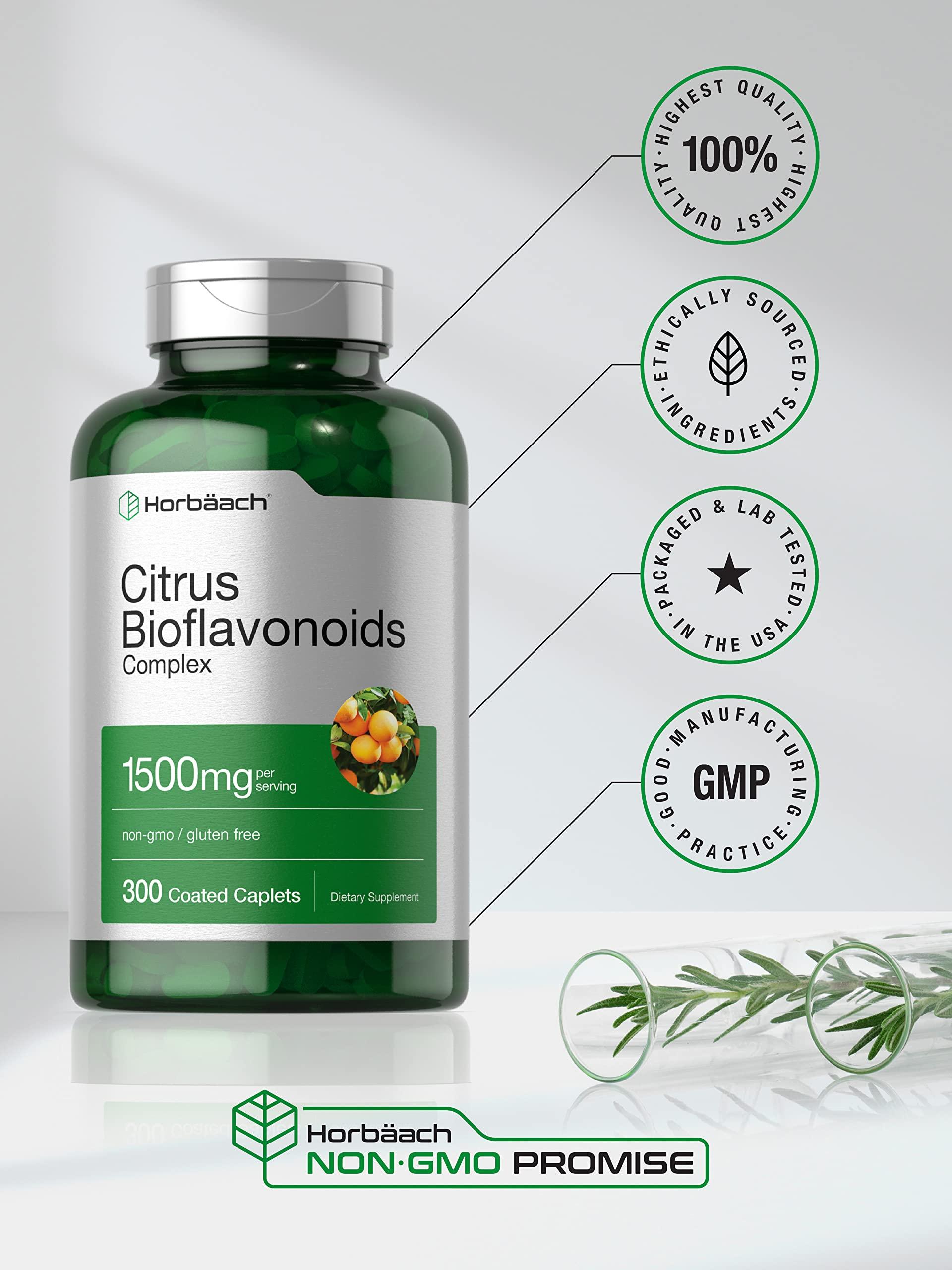 Horbäach Horbach Citrus Bioflavonoids Supplement | 1500mg | 300 Caplets | Vegetarian, Non-GMO, and Gluten Free Formula | Value Size