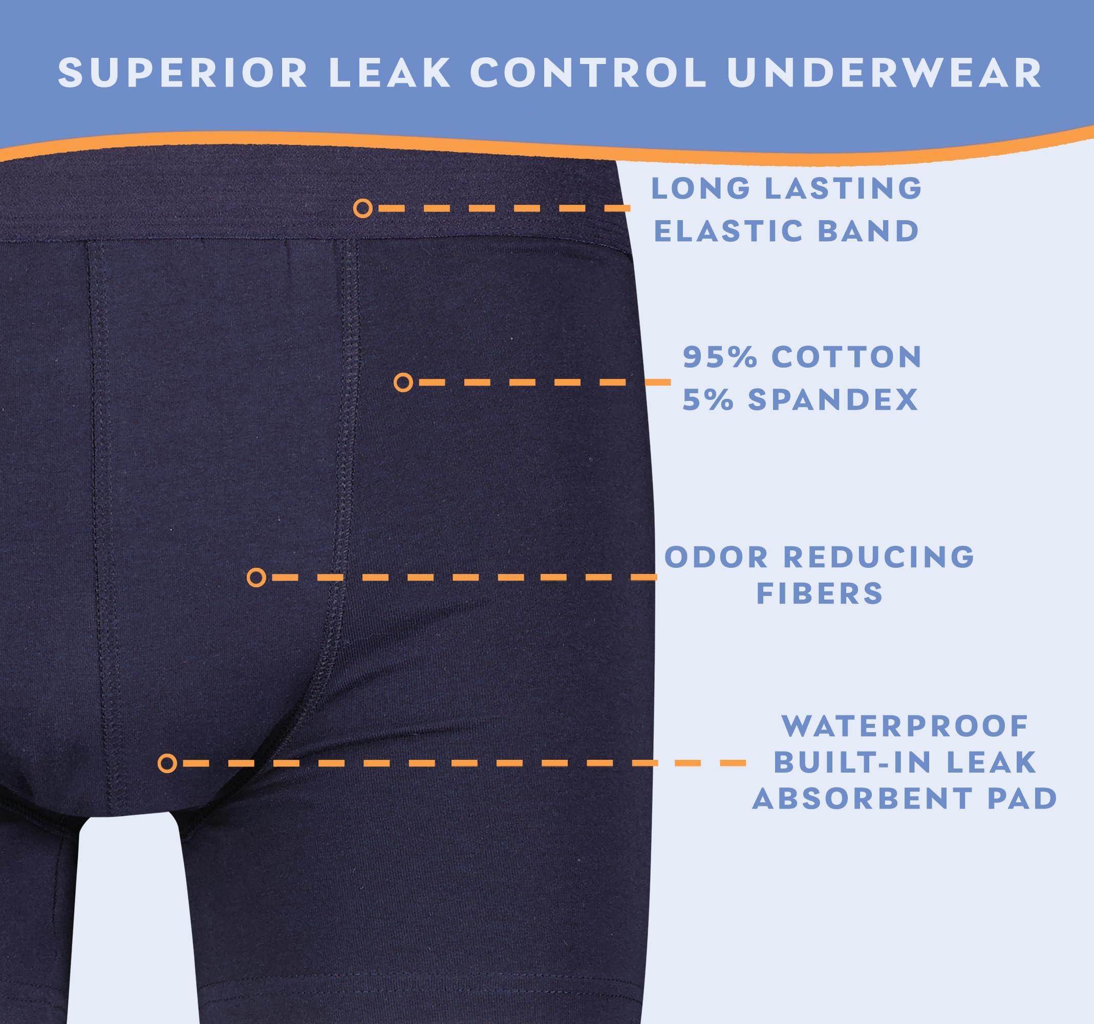 Wearever Wearever Mens Incontinence Trunk Style Boxer Briefs for Bladder Control with Regular Absorbency - Reusable & Washable Leak Proof Underwear for Men (Pack of 3) (Navy) (3XL) (Waist 46-48)