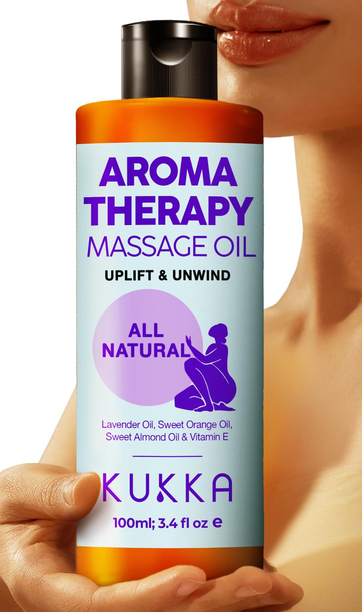 KUKKA essential oils Kukka Aromatherapy Massage Oil (6.76 fl oz) & Aromatherapy Massage Oil (3.4 fl oz) Set - 100% Natural Body Oils for Women & Men - Spa Quality & Light Weight