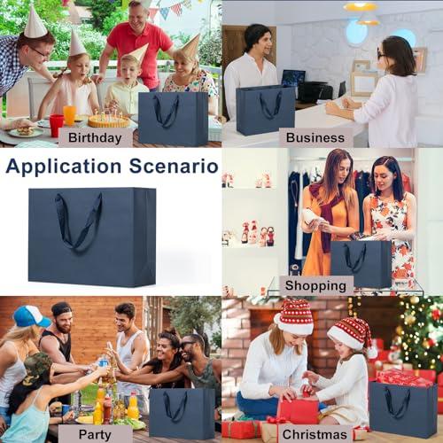 Dasofine Dasofine 25pcs Navy Blue Gift Bags, Large Gift Bags 13\" x 5\" x 10\", Thick Kraft Paper Favor Bags, Gift Bags with Handles for Party, Wedding, Baby Shower