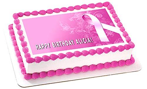 Edible Prints On Cake Breast Cancer Pink Ribbon - Edible Cake Topper - 10" x 16" (1/2 sheet) rectangular