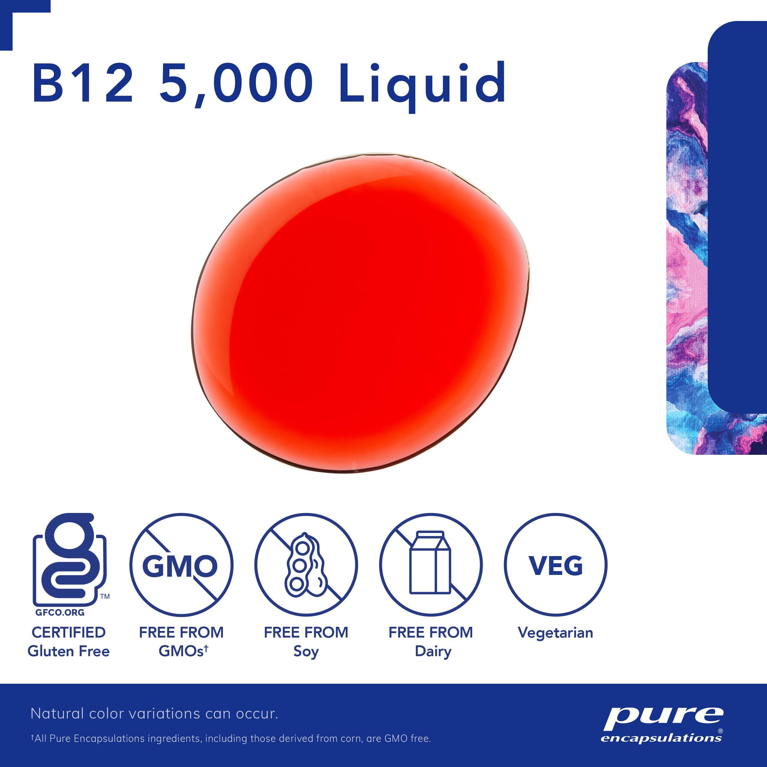 Pure Encapsulations Pure Encapsulations B12 5,000 Liquid - Vitamin B12 Methylcobalamin Supplement to Support Energy, Nerve Health, Cognitive Function & Blood Cells* - Liquid B12 Drops - 1 Fl Oz