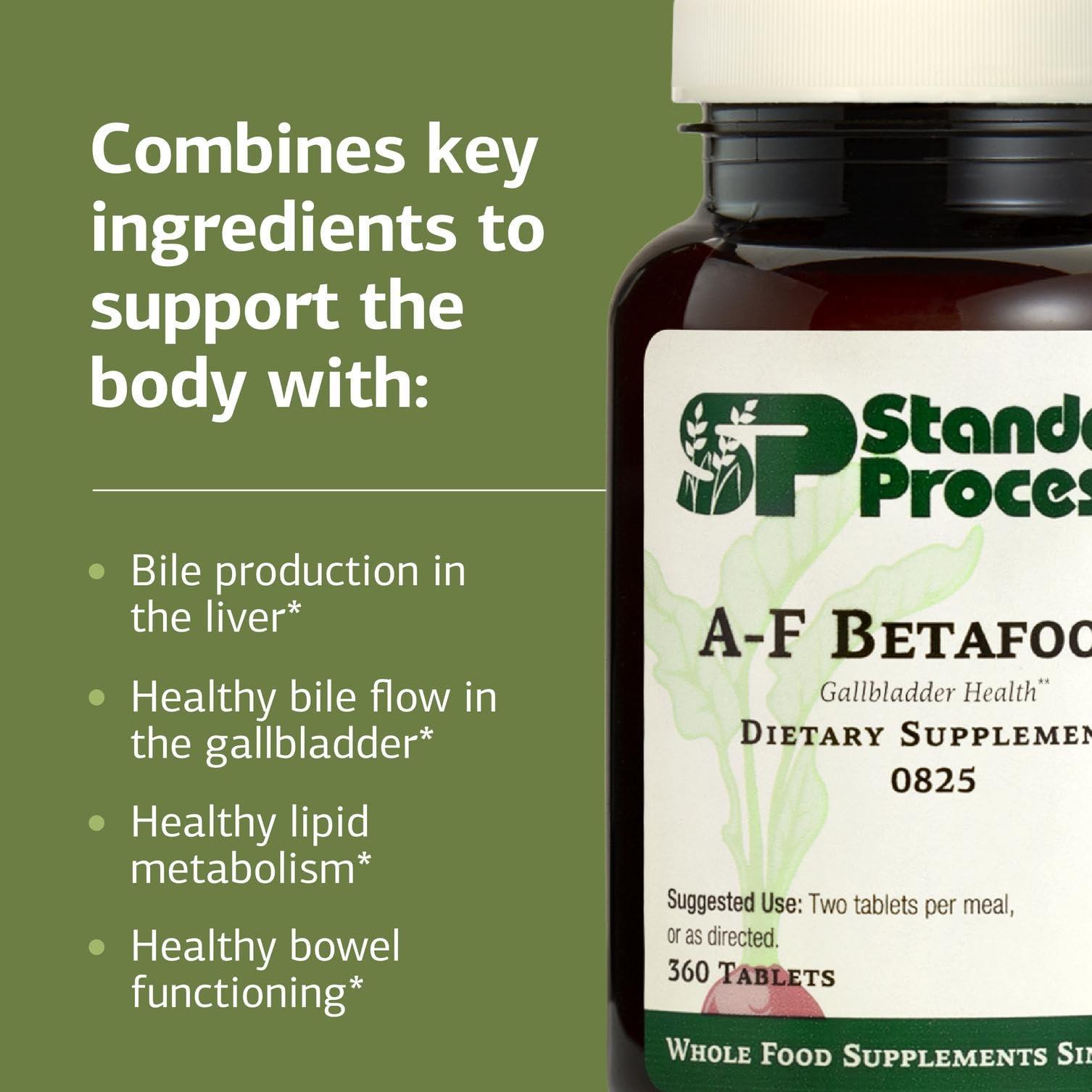 Standard Process Standard Process A-F Betafood - Gluten-Free Liver Support, Cholesterol Metabolism, and Gallbladder Support Supplement with Vitamin A, Iodine, Vitamin B6-360 Tablets