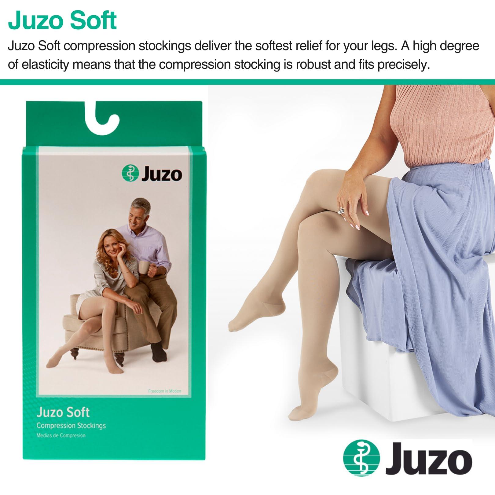 Juzo Juzo Soft 20-30 mmHg Compression Stockings, Thigh High, Silicone Band, Closed Toe | Compression Socks for Moderate Varicosities & Edema, Post-Sclerotherapy, Post-Op | Beige, X-Large (V)