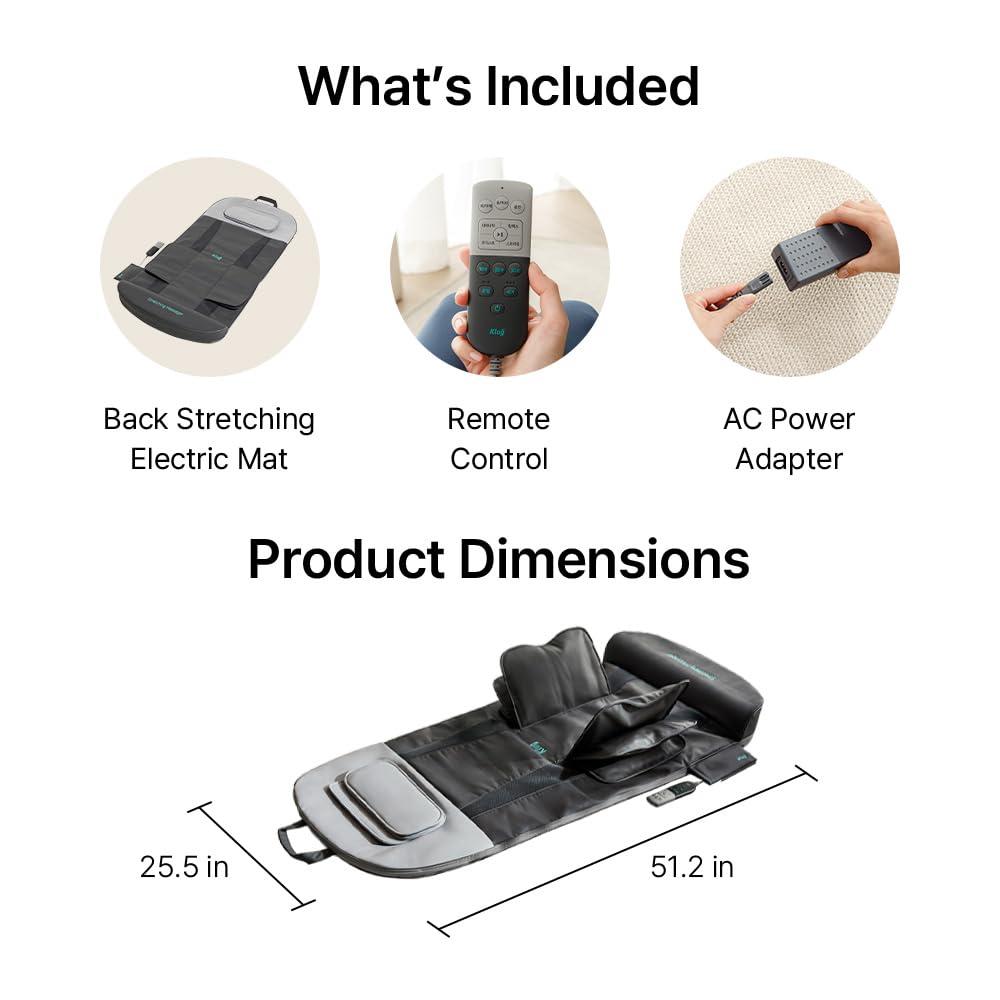 Klug Klug Stretching Massager Ultra, Effortless auto-Stretching Mat, Ease Back & Neck Pain with 3 Intensity Levels 7 Exceptional Programs, 2 Levels of Heat Function, Foldable & Portable Design