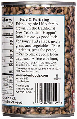 Eden Eden Organic Black Eyed Peas, 15 oz Can, No Salt, Non-GMO, Gluten Free, Vegan, Kosher, U.S. Grown, Heat and Serve, No Preservative, Macrobiotic