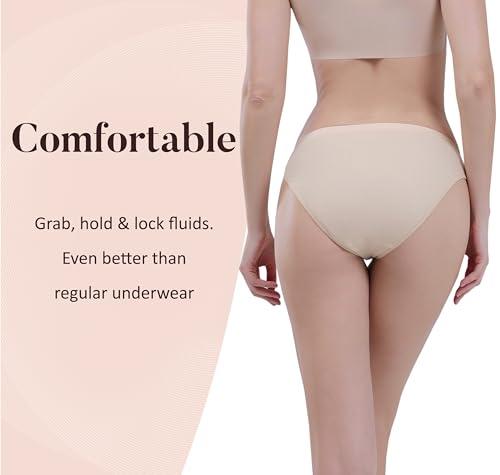 AIRCUTE AIRCUTE Washable Absorbent Urinary Incontinence Underwear for Women Girl Bikini Leakproof Panty for Leakage Flow 25ml, 3 Pack (Large, Beige)