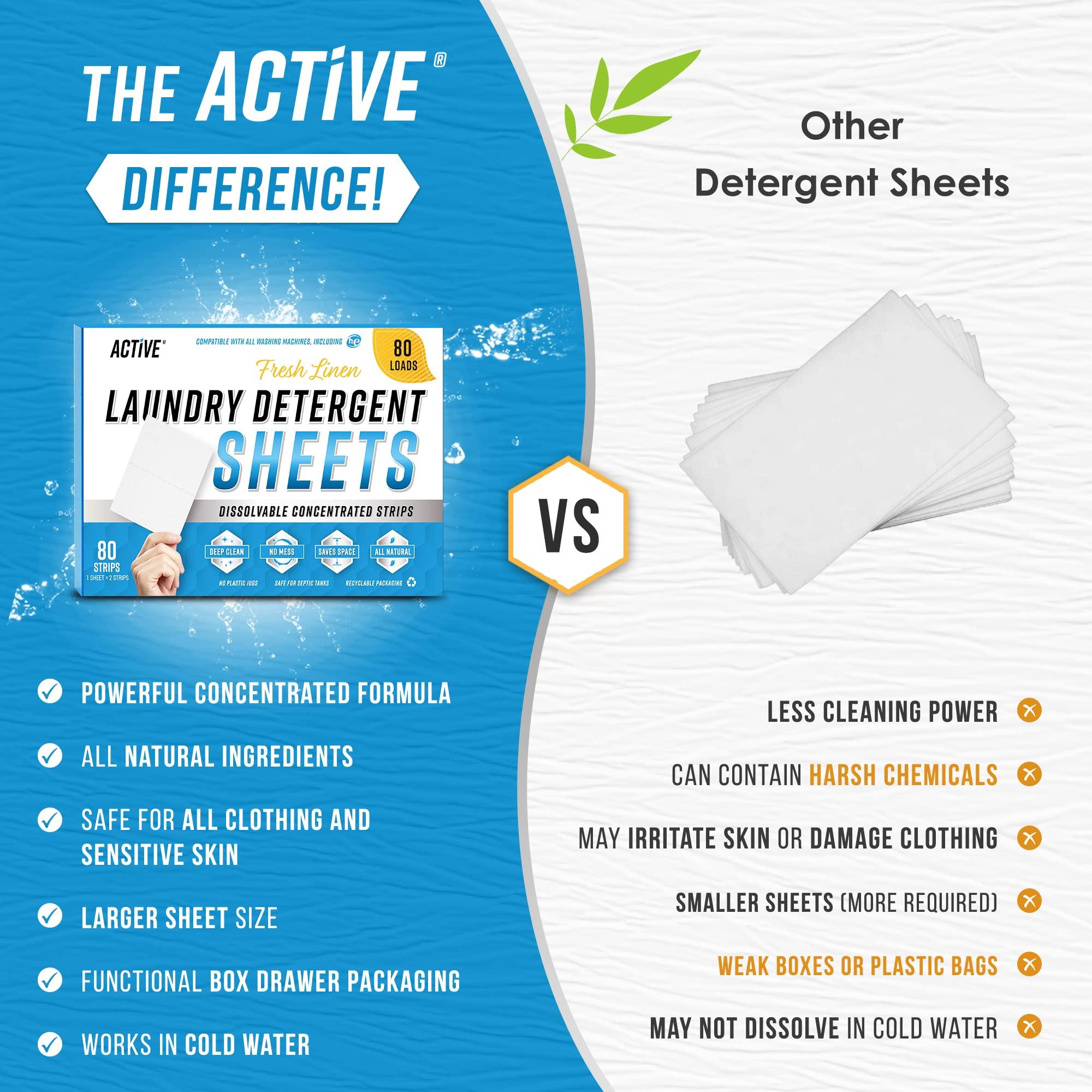 ACTIVE ACTIVE Pet Laundry Detergent and Laundry Detergent Sheets - Includes 2LB Pet Detergent Powder and 80 Load of Fresh Linen Scent Detergent Sheets