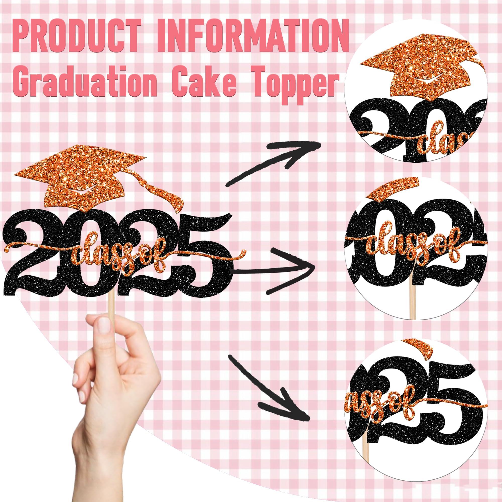 ZHUOWEISM 1 PCS Class of 2024 Cake Topper Black Glitter 2024 Graduation Cake Pick Congrats Grad Cap 2024 Cake Decoration for 2024 College Graduation Theme Party Decorations Supplies Orange