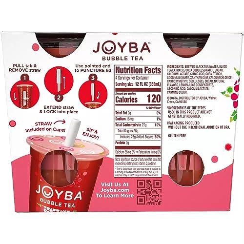 BEN & JANE JOYBA Raspberry Dragon Gluten Free Non-GMO Black Bubble Tea - 12 fl oz Cups - 4 Pack