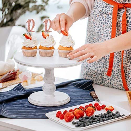 MAGJUCHE Rose Gold 12th Birthday Cupcake Topper, 24-Pack Number 12 Glitter Happy Birthday Party Cupcake Toppers, Decorations