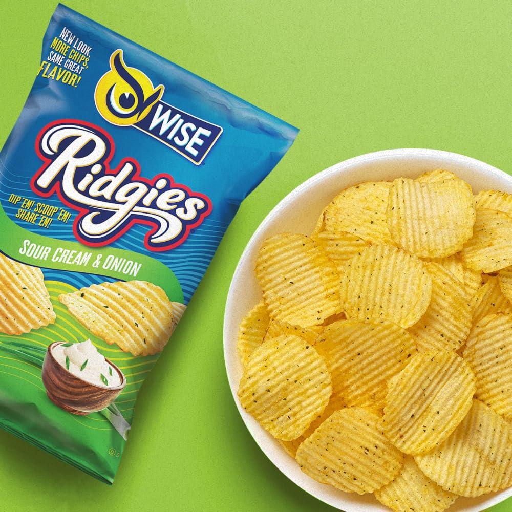 Wise Wise Snacks Ridgies Sour Cream and Onion Potato Chips Bulk Snack for Fun and Tasty Snacking 0.75 Ounce 40 Count, Gluten Free, 0g Trans Fat, No Preservatives
