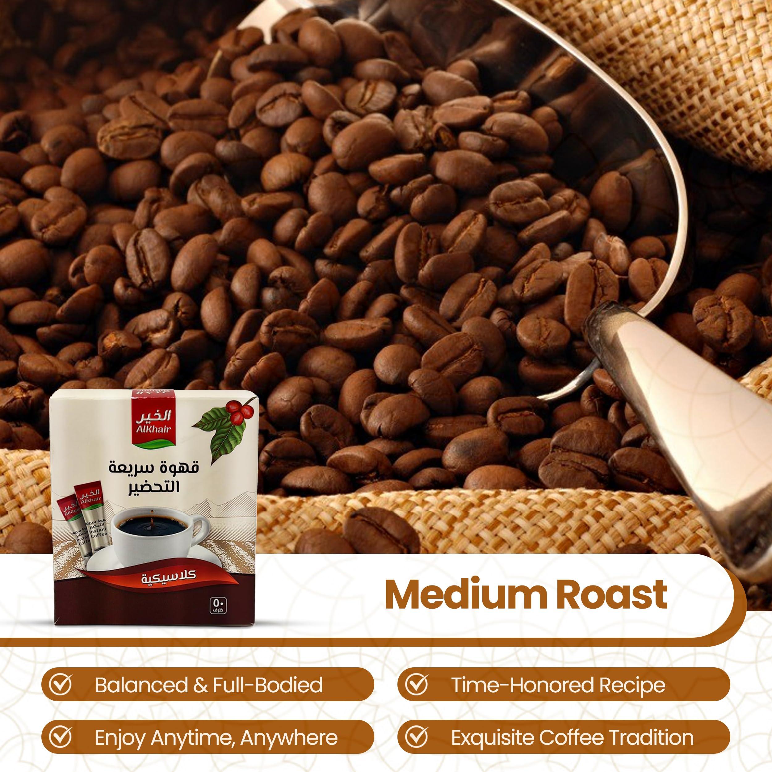 Al-Khair Al Khair Saudi Instant Classic Coffee Packets, Organic Arabica Coffee Beans, Eco Friendly Coffee, Non GMO Verified (2gx50Stx) 100g